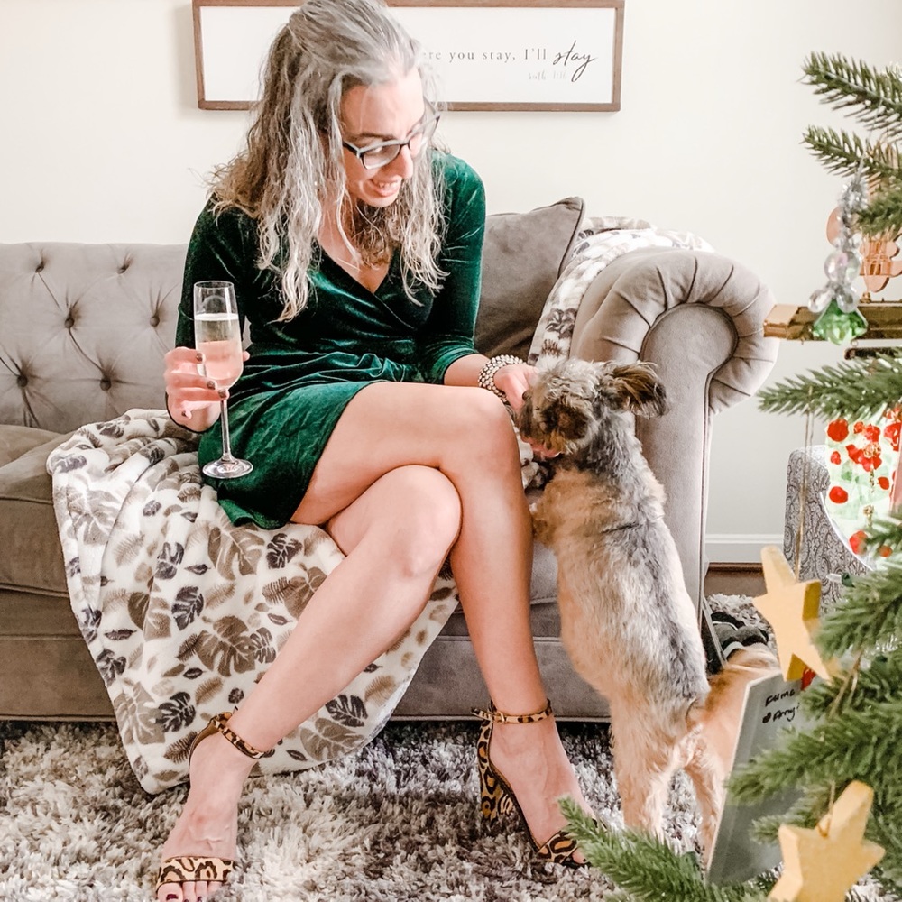 Green velvet mini dress